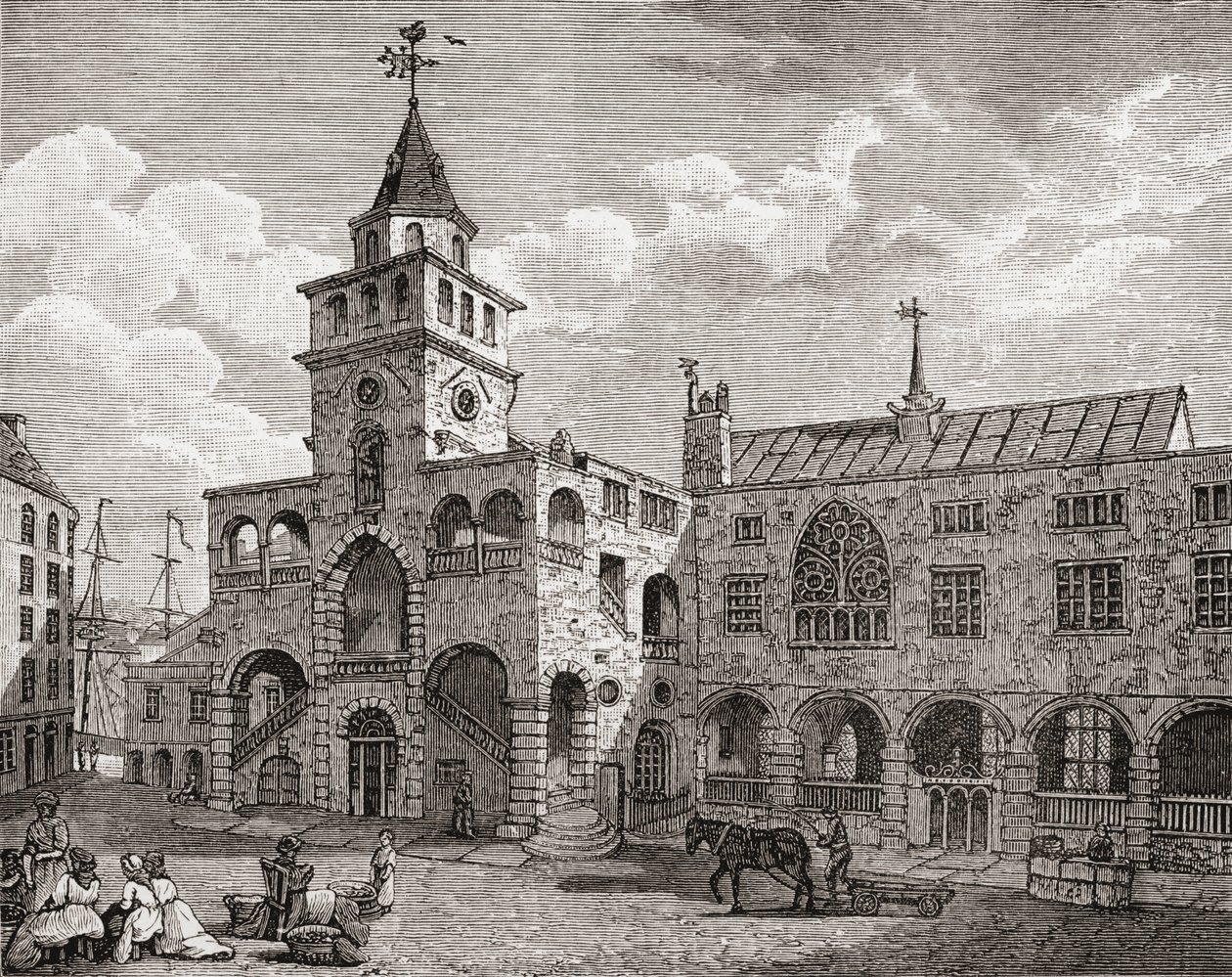 The Exchange, Newcastle upon Tyne v 17. století, z „Krátké historie anglického lidu“ od J. R. Greena, vydané v roce 1893 od English School