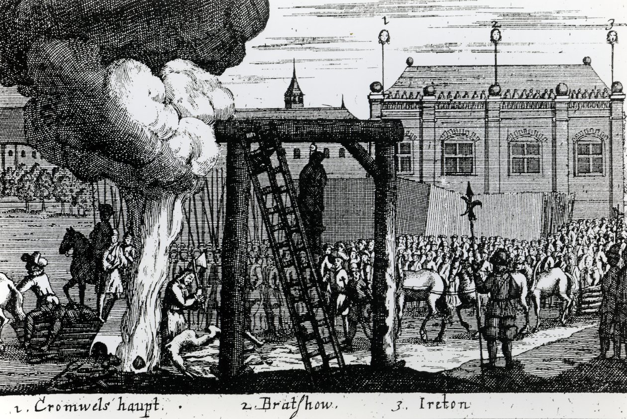Poprava Olivera Cromwella, Johna Bradshawa a Henryho Iretona, kolem roku 1661 od English School