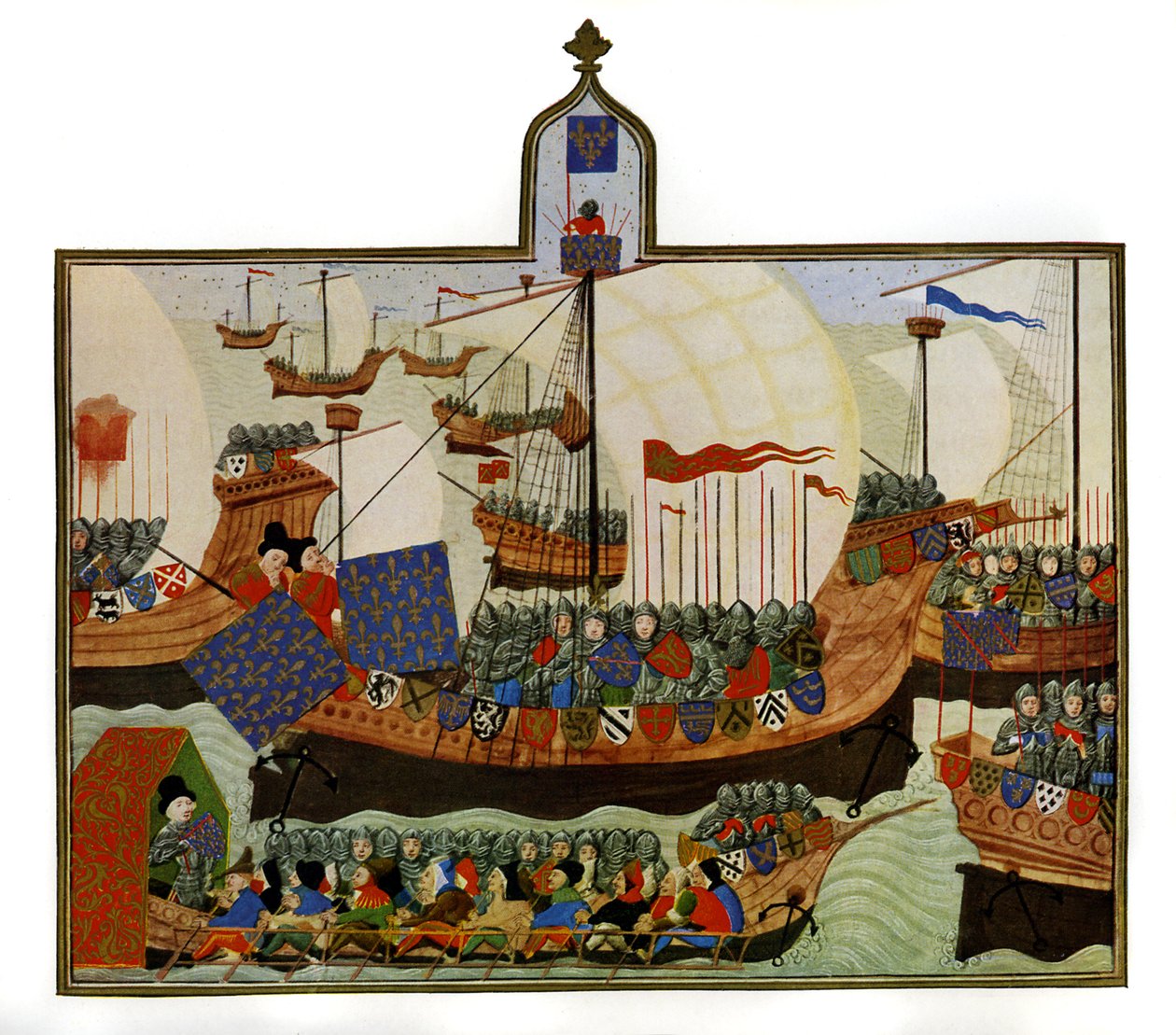 Výprava Francouzů a Janovanů do Barbary, z "Froissartovy kroniky", ilustrováno v "Kronice evropského rytířství". od English School
