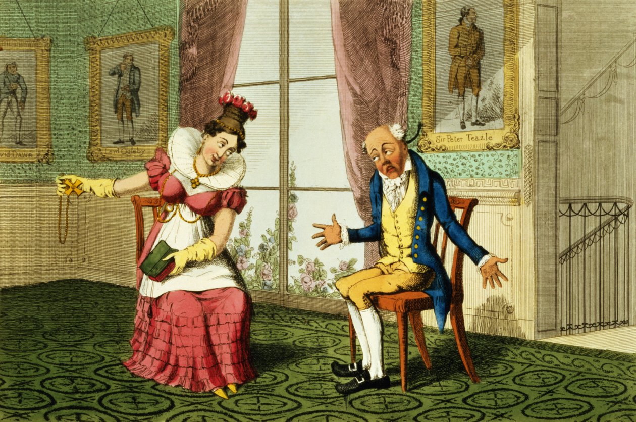The Expostulation, pub. G. Humphrey, 1821 (barevný lept) od English School