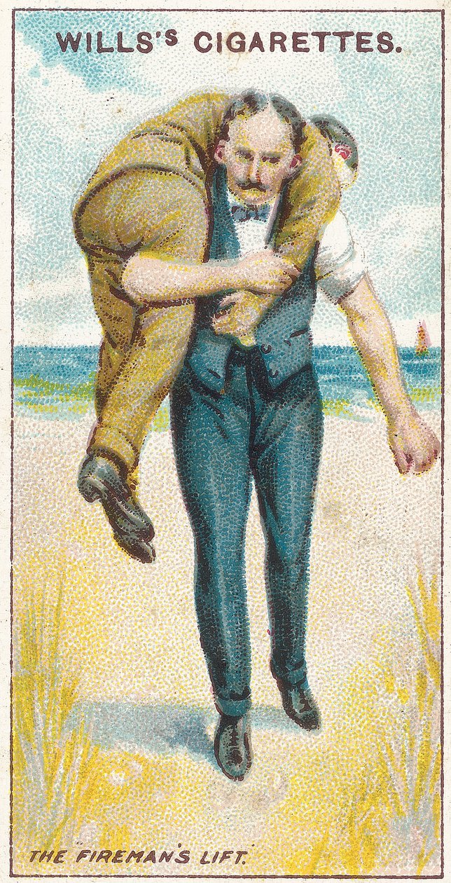 The Firemans Lift č. 2, č. 19 ze série karet Willss Cigarettes First Aid, 1913 od English School