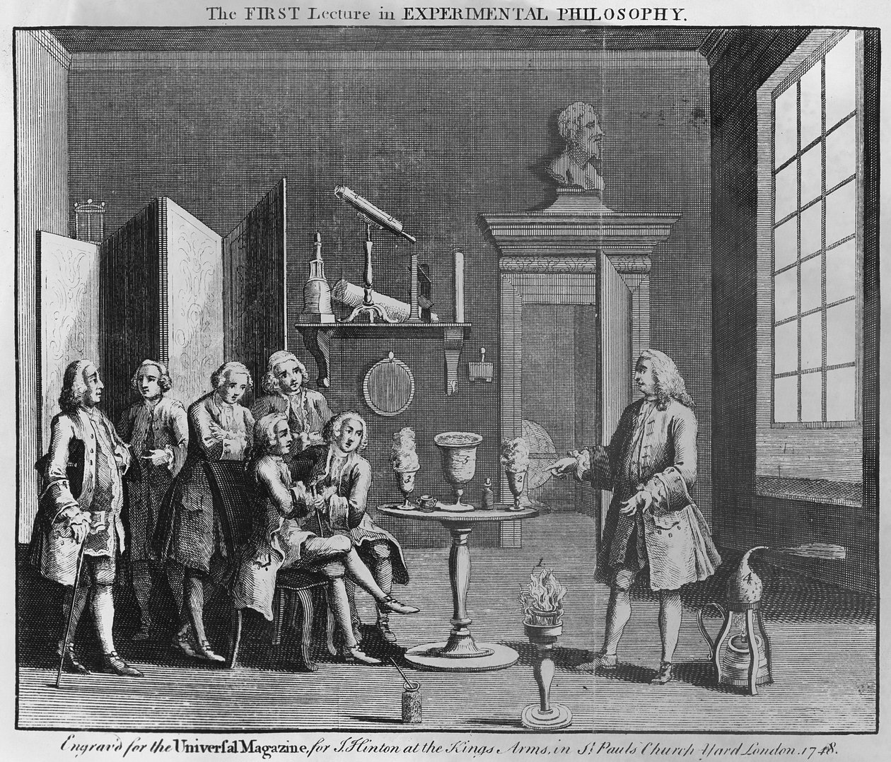 První přednáška z experimentální filozofie, vytištěno pro časopis Universal Magazine, 1748 od English School