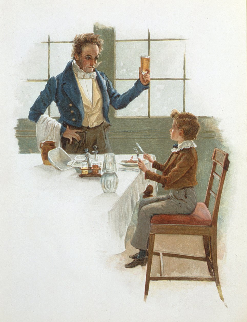 Přátelský číšník, ilustrace k Davidu Copperfieldovi (1850) od Charlese Dickense (1812-70) od English School