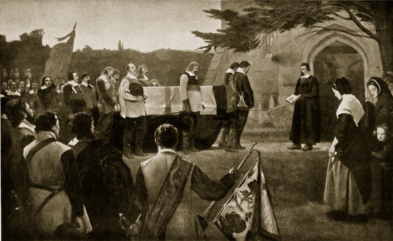 Pohřeb Johna Hampdena, 1643, ilustrace z knihy Hutchinsons Story of the British Nation, cca 1923 od English School