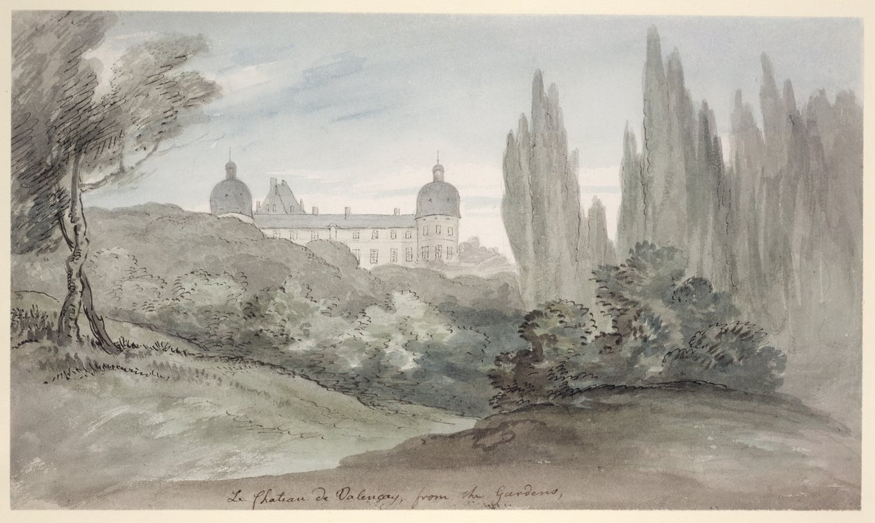 The Gardens of the Chateau of Valencay, c.1770 (pero, inkoust a wc na papíře) od English School