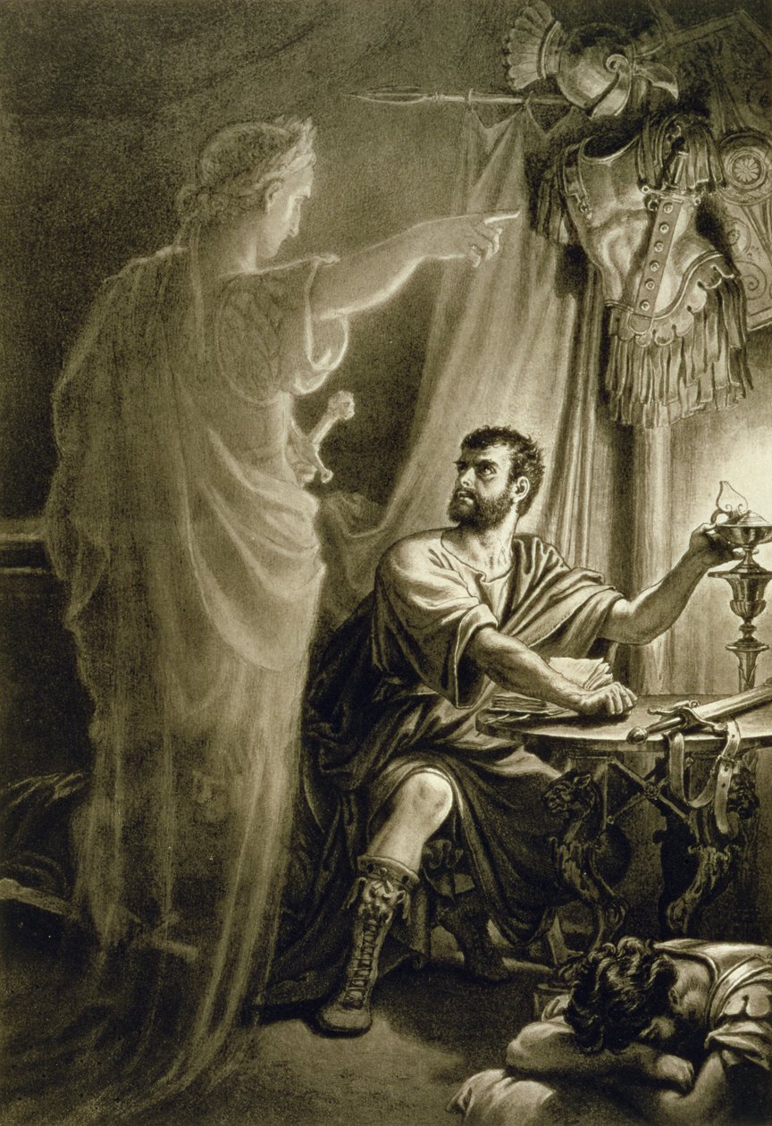 Duch Julia Caesara ve hře Williama Shakespeara (1564-1616) od English School