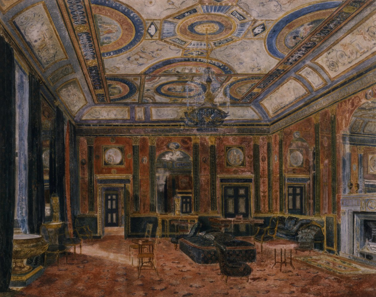 The Glass Drawing Room, Northumberland House, cca 1870 (akvarel) od English School
