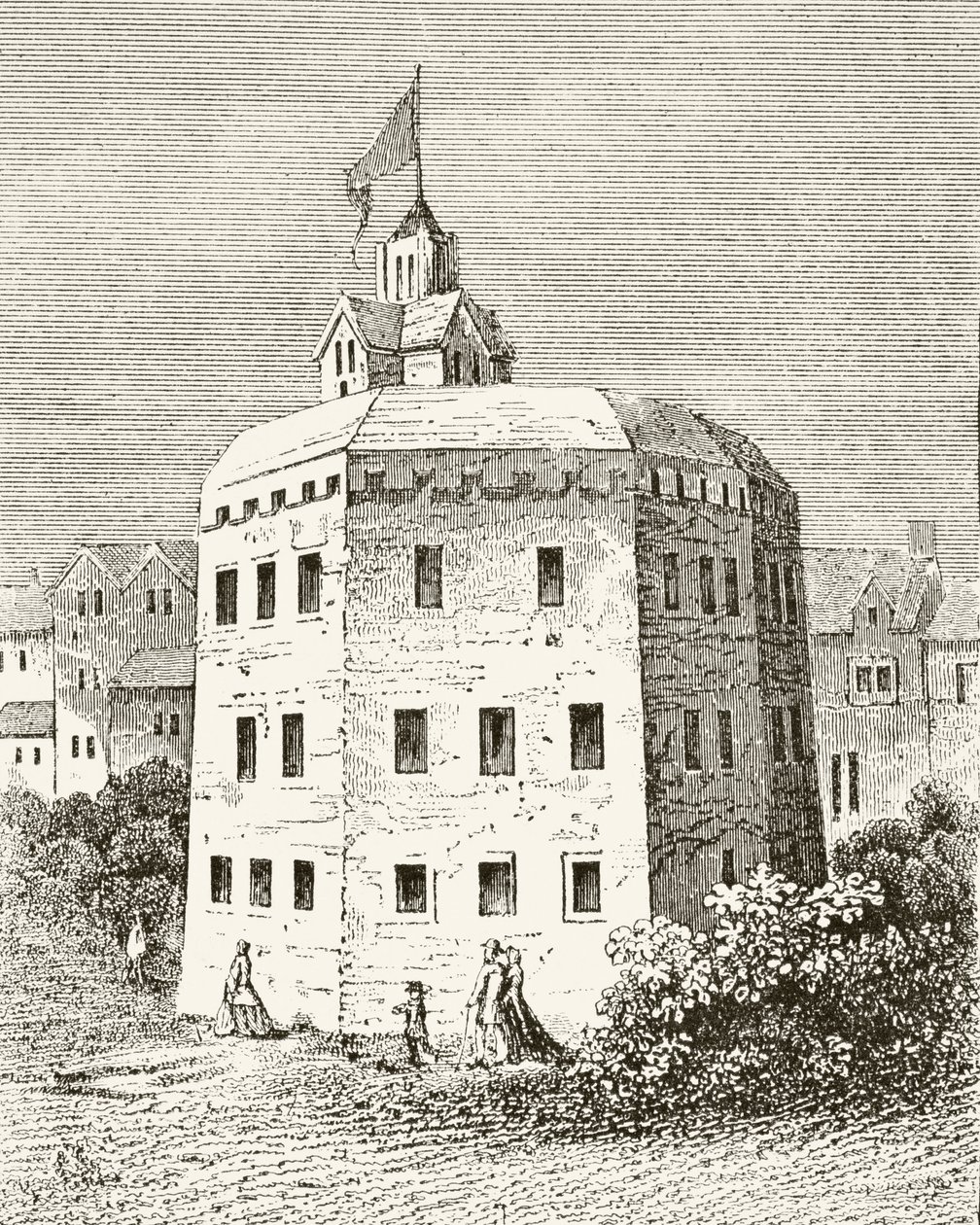 Divadlo Globe, Southwark, z knihy "The National and Domestic History of England" od Williama Hickmana Smithe Aubreyho (1858-1916) vydané v Londýně kolem roku 1890. od English School