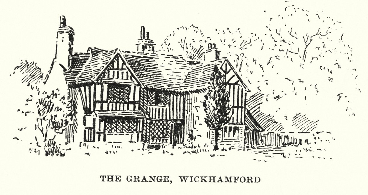 The Grange, Wickhamford (litografie) od English School