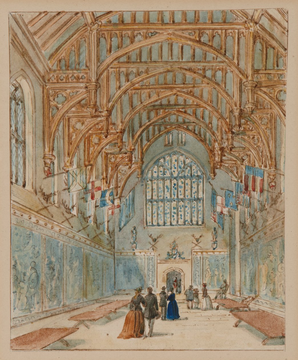 Velký sál, palác Hampton Court, cca 1860-70 (akvarel na papíře) od English School