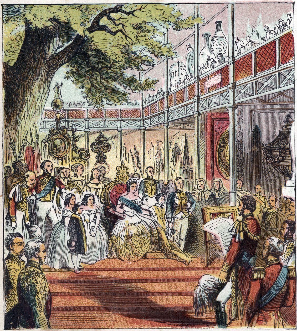Great London Expo v Hyde Parku v roce 1851. Velká výstava roku 1851.“ V Hyde Parku byl v roce 1851 postaven skleněný palác, který měl vystavovat mnoho věcí z různých národů z celého světa od English School