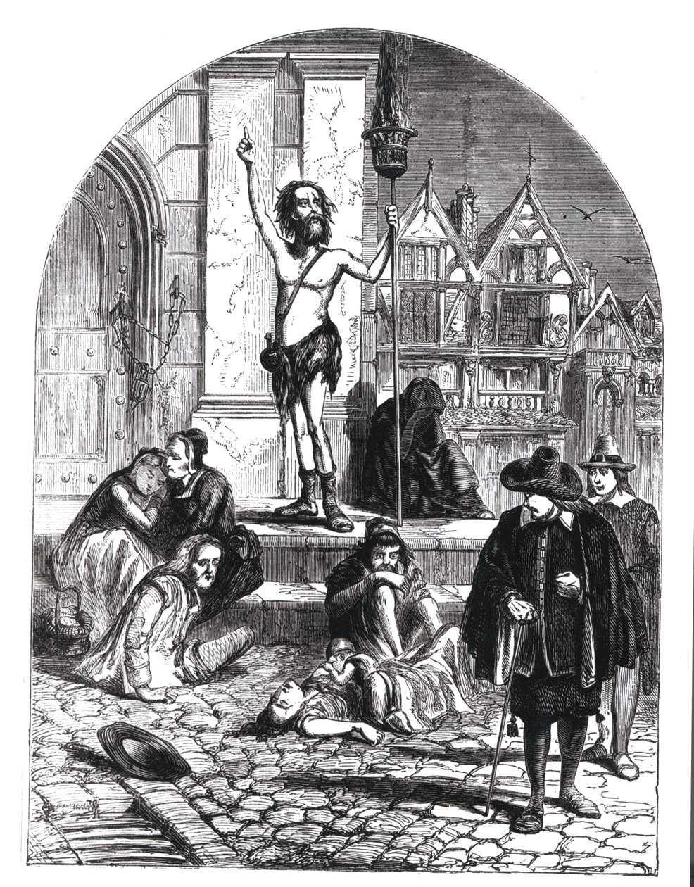 Velký mor z roku 1665, Nadšenec odsuzující Londýn (rytina) (černobílá fotografie) od English School