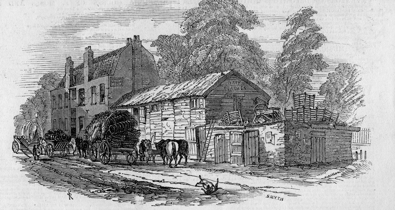Dům na půli cesty mezi Knightsbridge a Kensington, vyrytý Frederickem Jamesem Smythem, 1848 od English School