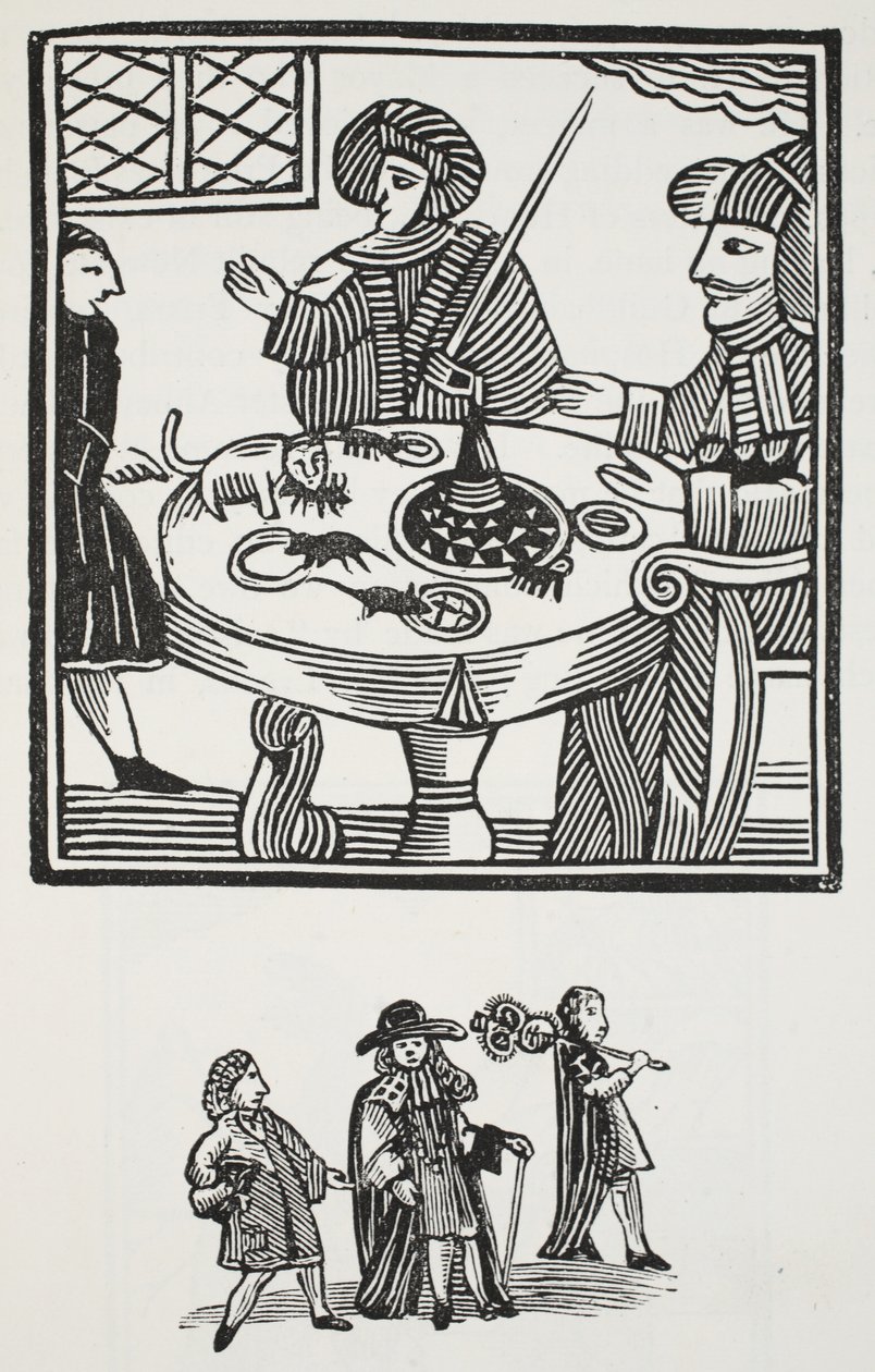 Historie sira Richarda Whittingtona, třikrát primátora Londýna, ilustrace z Chap-books of the Eighteenth Century od Johna Ashtona, pub. 1882 od English School