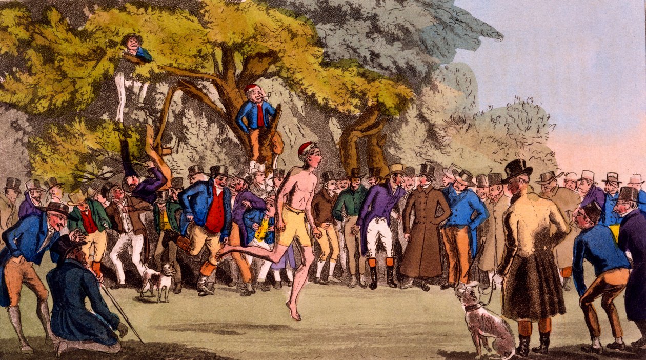 The Hopping Match on Clapham Common, z Egans Sporting Anecdotes, publikované v roce 1827 od English School