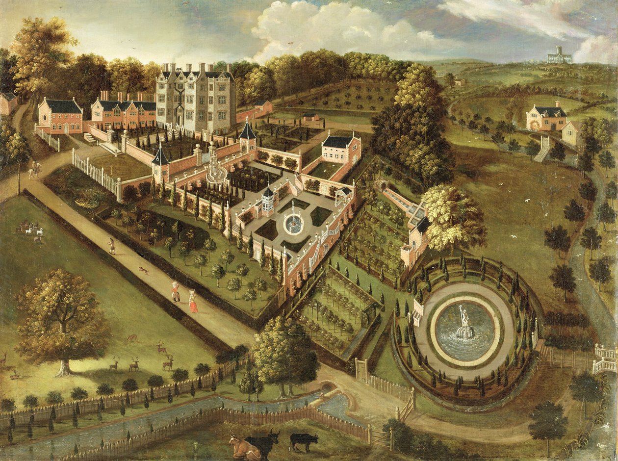 Dům a zahrada Llanerch Hall, Denbighshire, c.1662-72 od English School