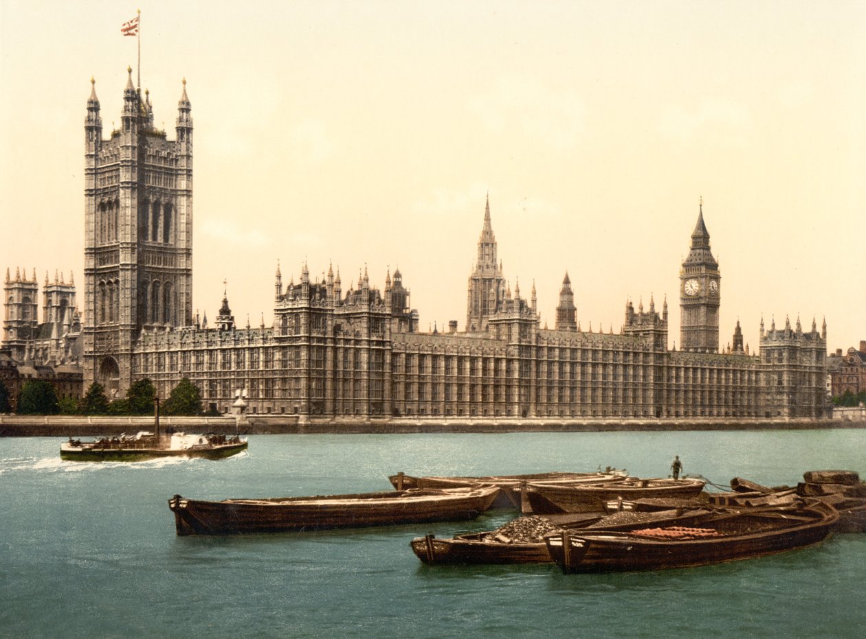 The Houses of Parliament, Londýn (ručně kolorovaná fotografie) od English School