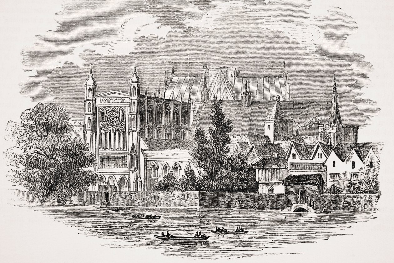 Budovy parlamentu od řeky v době Johna Hampdena, z knihy "Old England