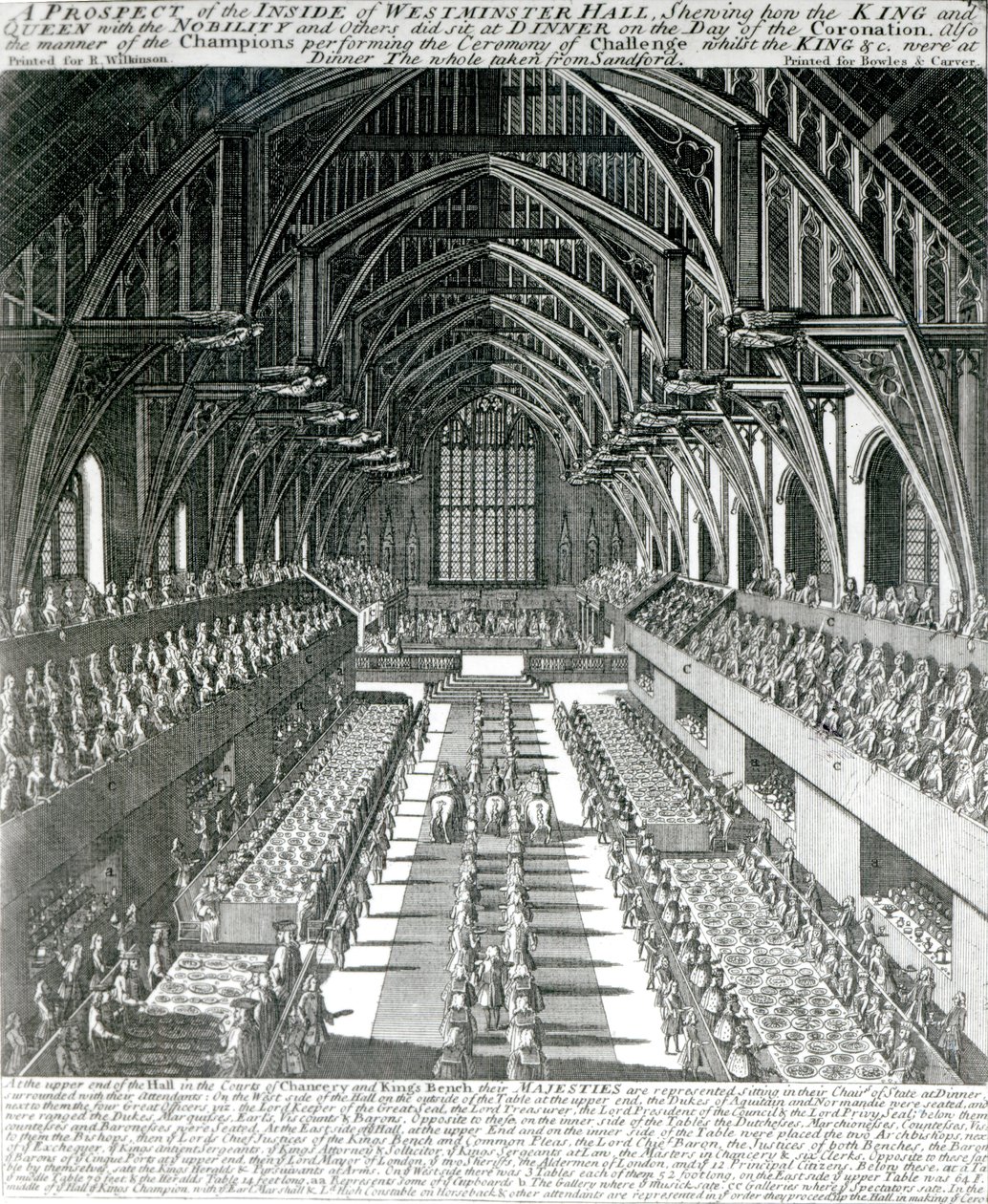 Uvnitř Westminster Hall (litho) (černobílá fotografie) od English School