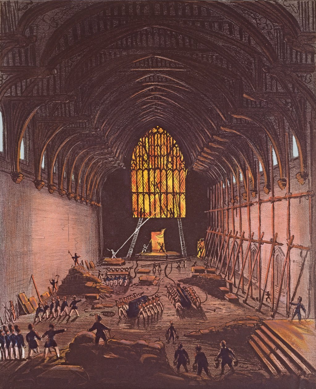 Interiér Westminster Hall, 1834 (barevná rytina) od English School