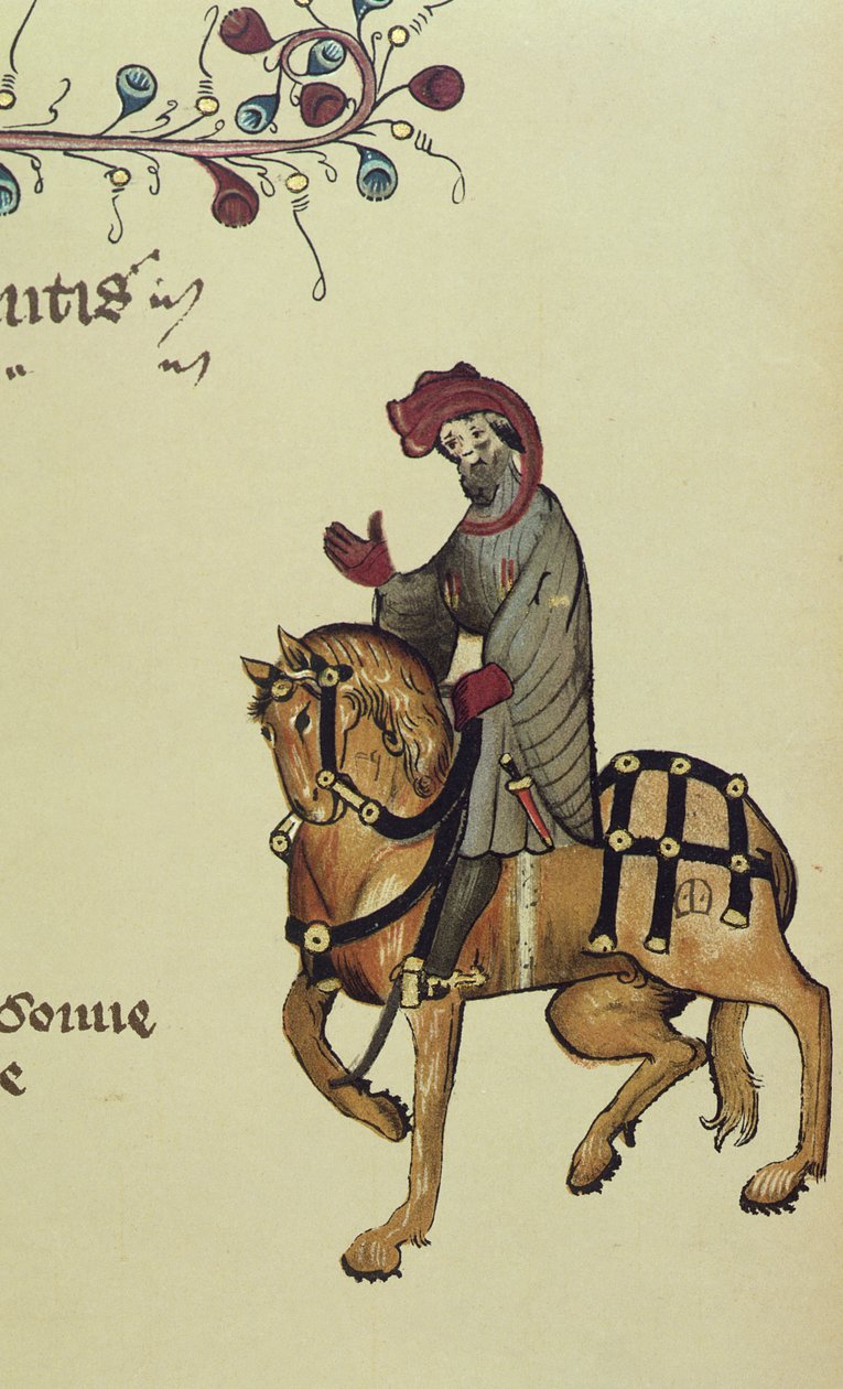 Rytíř, faksimilní detail z Canterburských příběhů od Geoffreyho Chaucera (asi 1342-1400) od English School