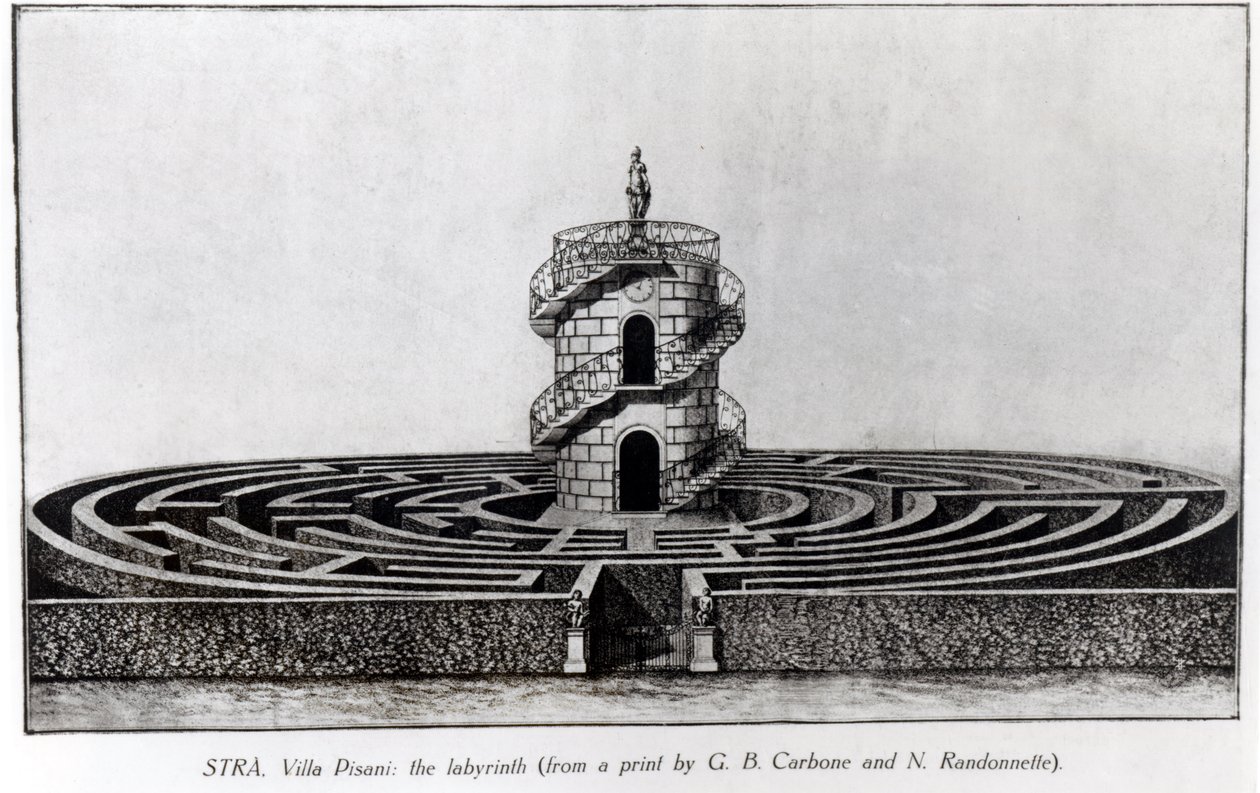 Labyrint vily Pisani ve Stra, podle tisku Giovanni Battista Carboni (1723-83) a N. Randonnette od English School