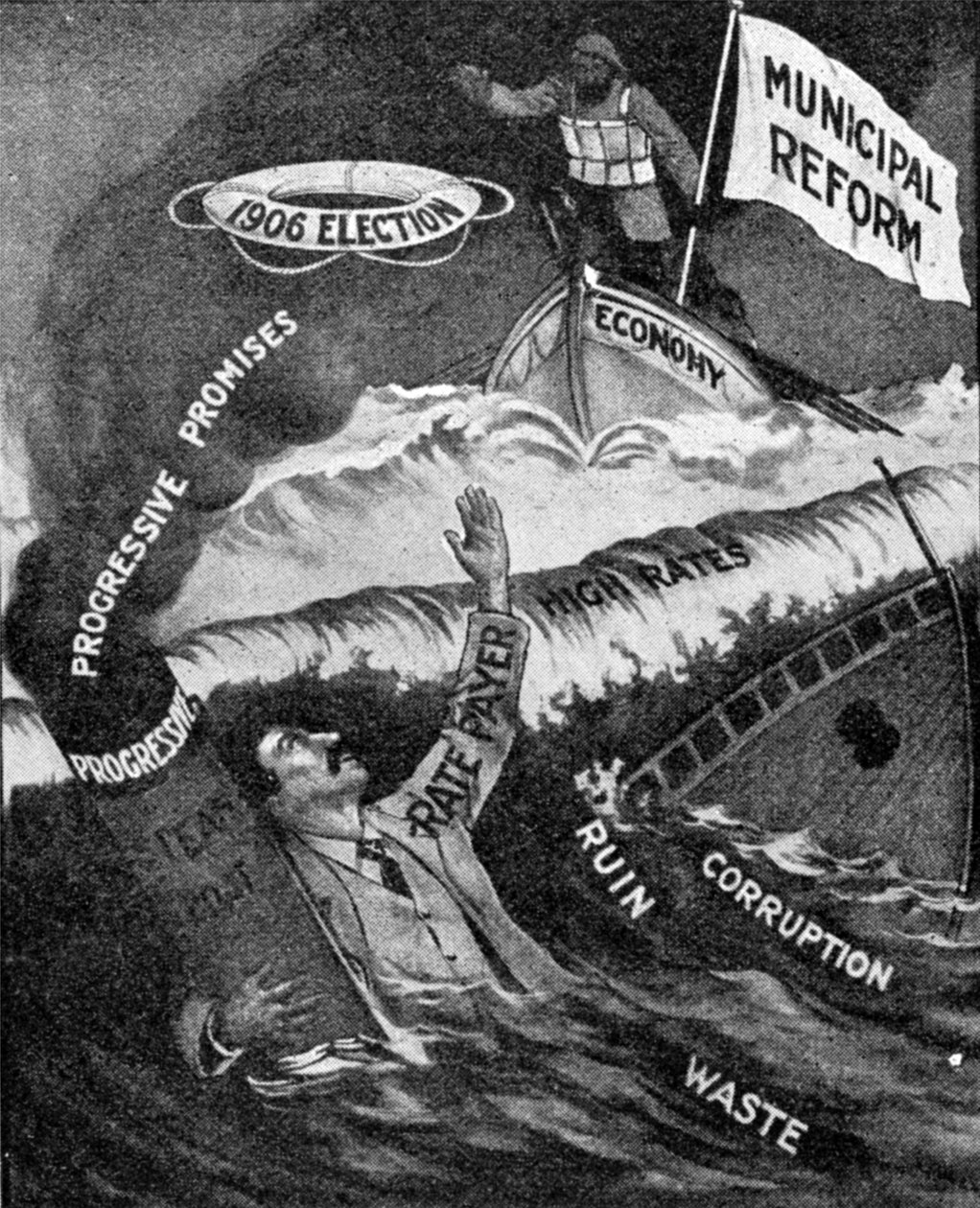 Poslední naděje, plakát Komunální reformní strany, publikovaný v The Graphic, 27. října 1906 od English School