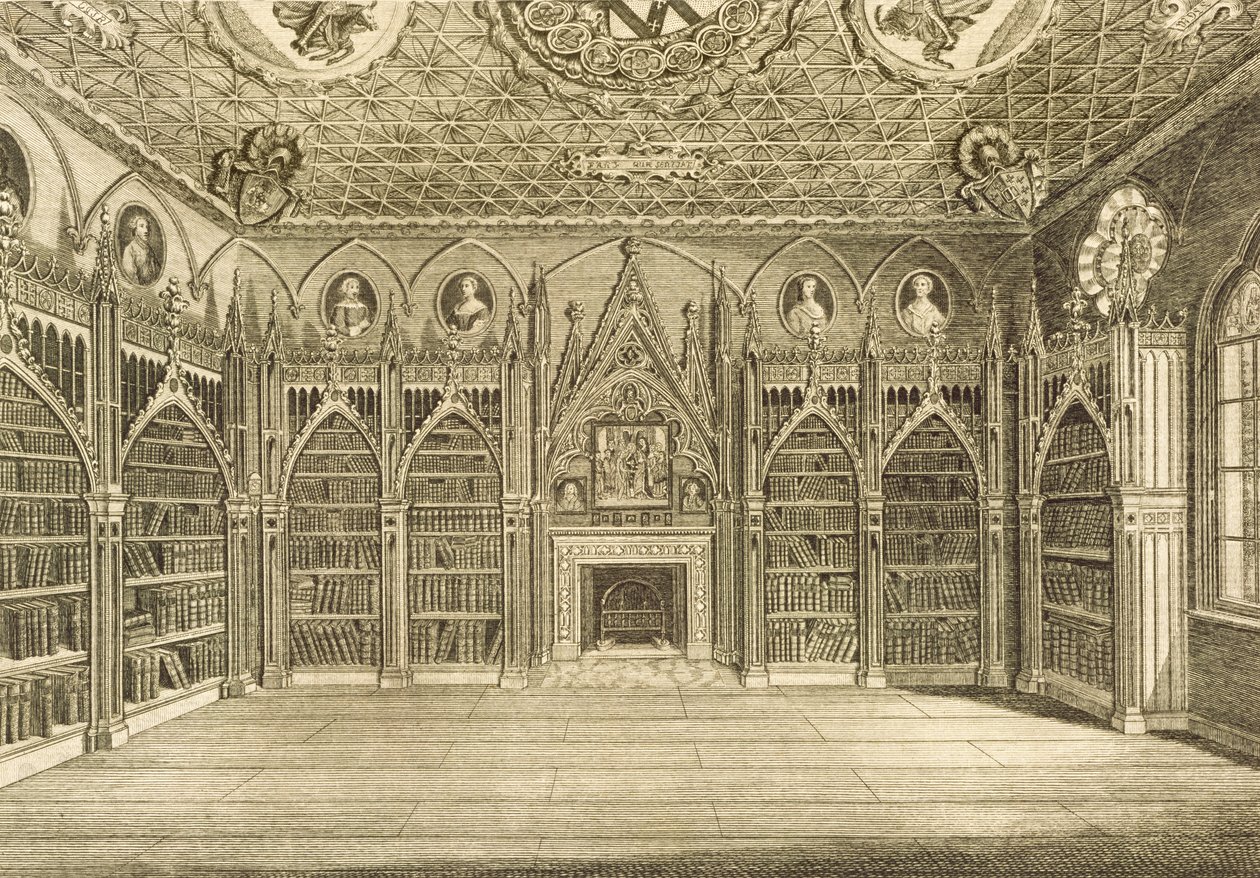 Knihovna, vyryla Godfrey, z Popis Strawberry Hill od Horace Walpole, 1784 od English School