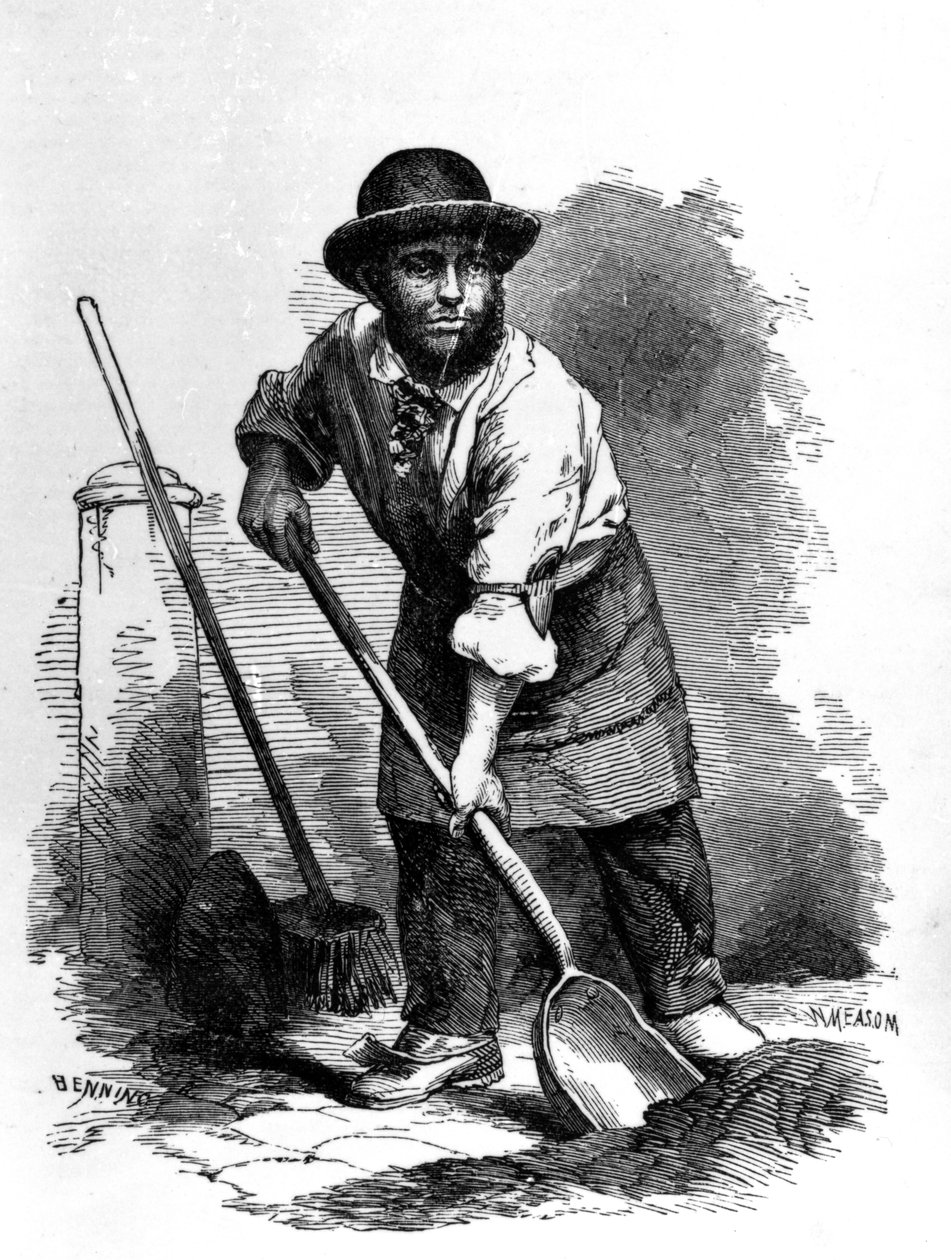 The London Scavenger, ilustrace z „Londýnské práce a londýnské chudiny“ od Henryho Mayhewa, kolem 40. let 19. století od English School