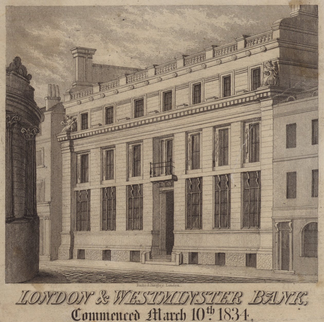 Londýnská a Westminsterská banka (rytina) od English School