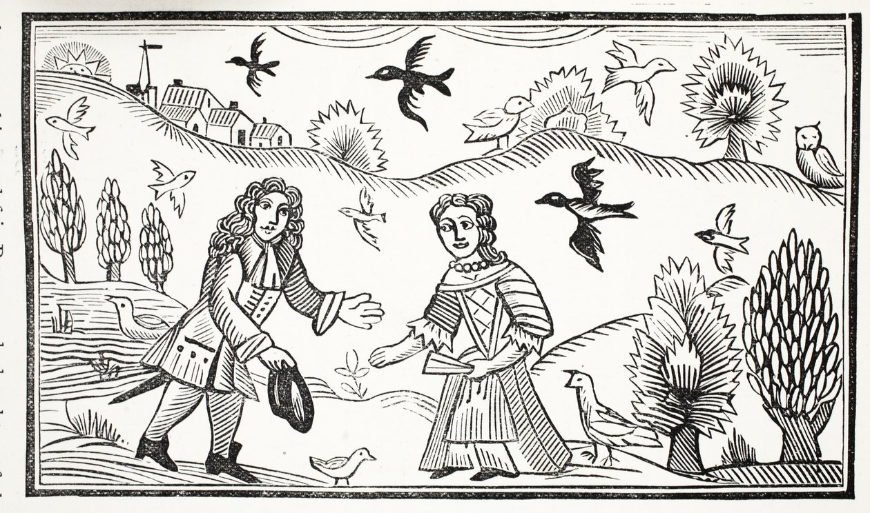 The Lovers Quarrel, ilustrace z Chap-books of the Eighteenth Century od Johna Ashtona, hospoda. 1882 od English School