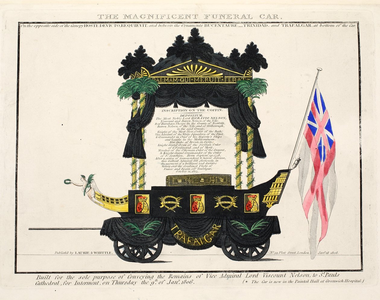 Velkolepý pohřební vůz, hospoda. 1806 (ručně kolorovaná rytina) od English School