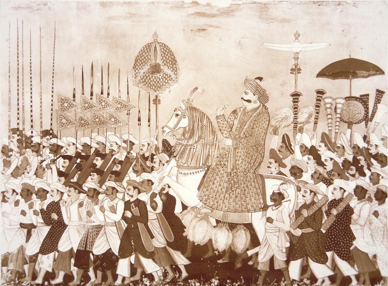 Mahratta náčelník Tulsaji z Tanjore (barevné lito) od English School