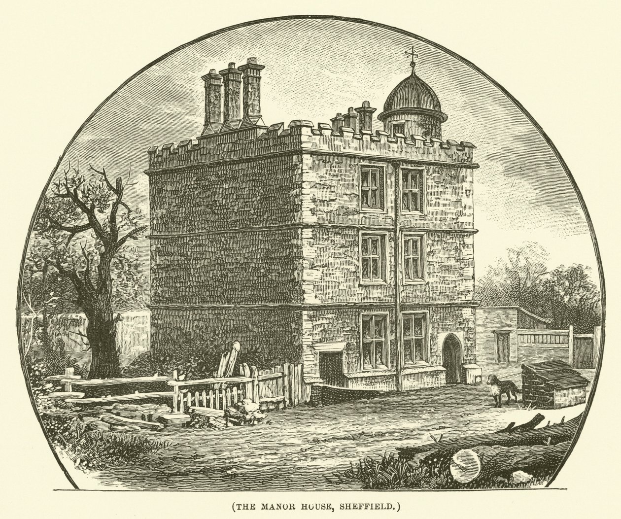 The Manor House, Sheffield (rytina) od English School