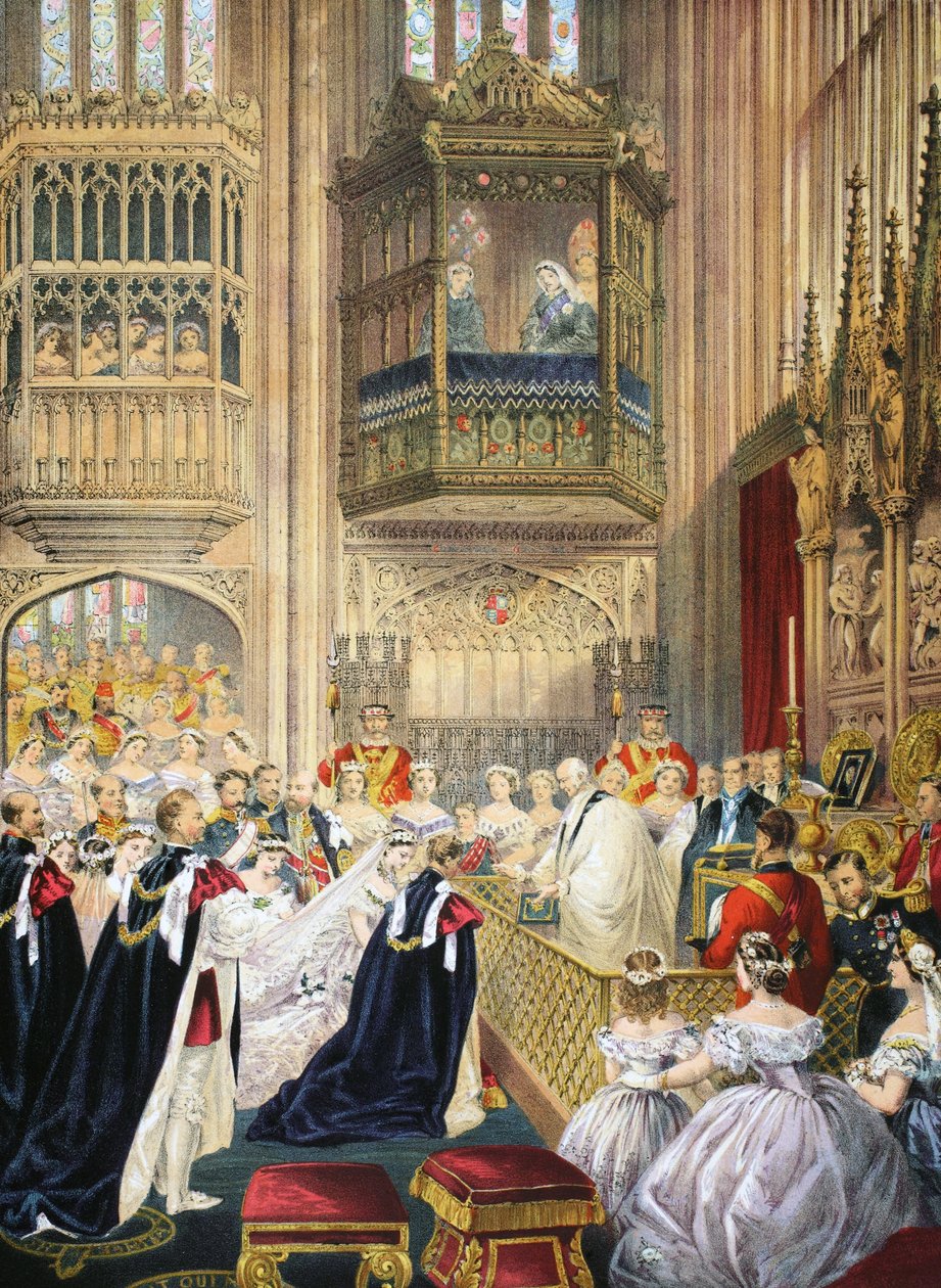 The Marriage at St Georges Chapel, Windsor, from A Memorial of Marriage of Edward VII and Alexandra of Denmark, pub. 1864 od English School