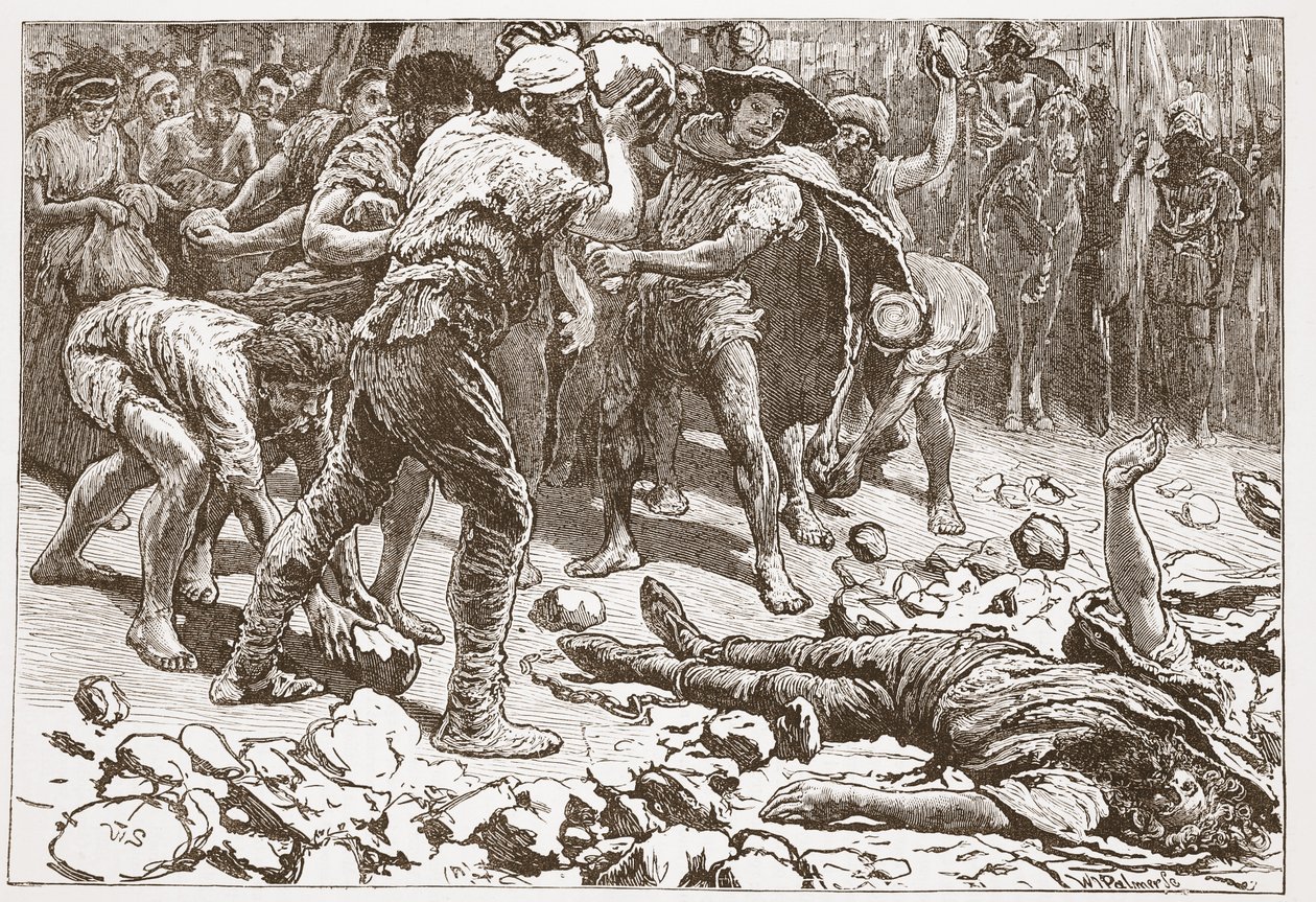 Umučení Konstantina ze Samosaty, ilustrace z „Dějin protestantismu“ od Jamese Aitkena Wylie (1808-1890), hospoda. 1878 (rytina) od English School