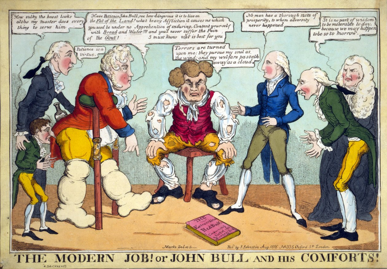 Moderní práce! Nebo John Bull and his Comforts!, hospoda. 1816 (ručně kolorovaná rytina) od English School