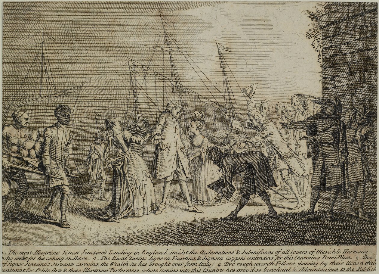 Nejslavnější signor Senesinos přistání v Anglii, c.1726 od English School