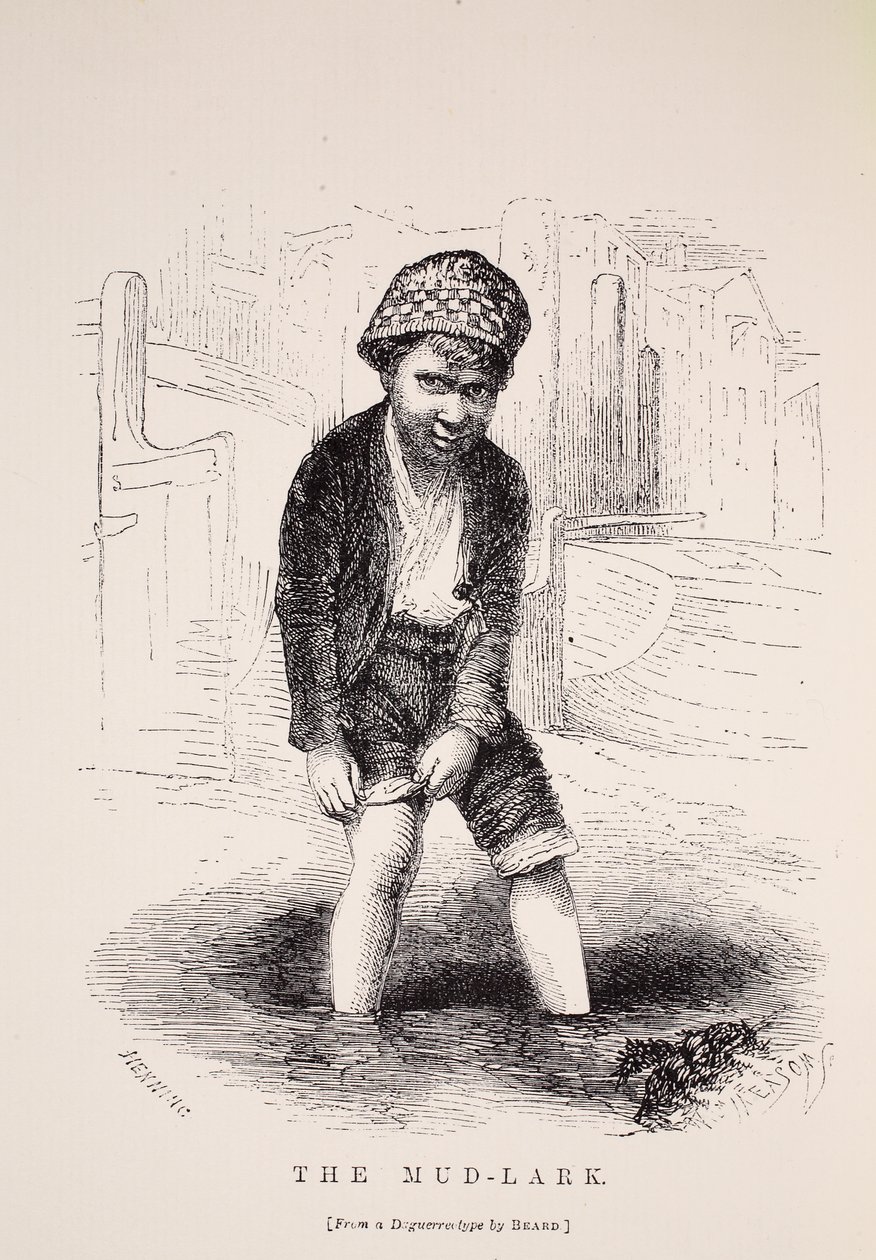 The Mud-Lark, podle daguerrotypie Richarda Bearda, ilustrace z London Labor and London Poor od Henryho Mayhewa, hospoda. 1862 od English School