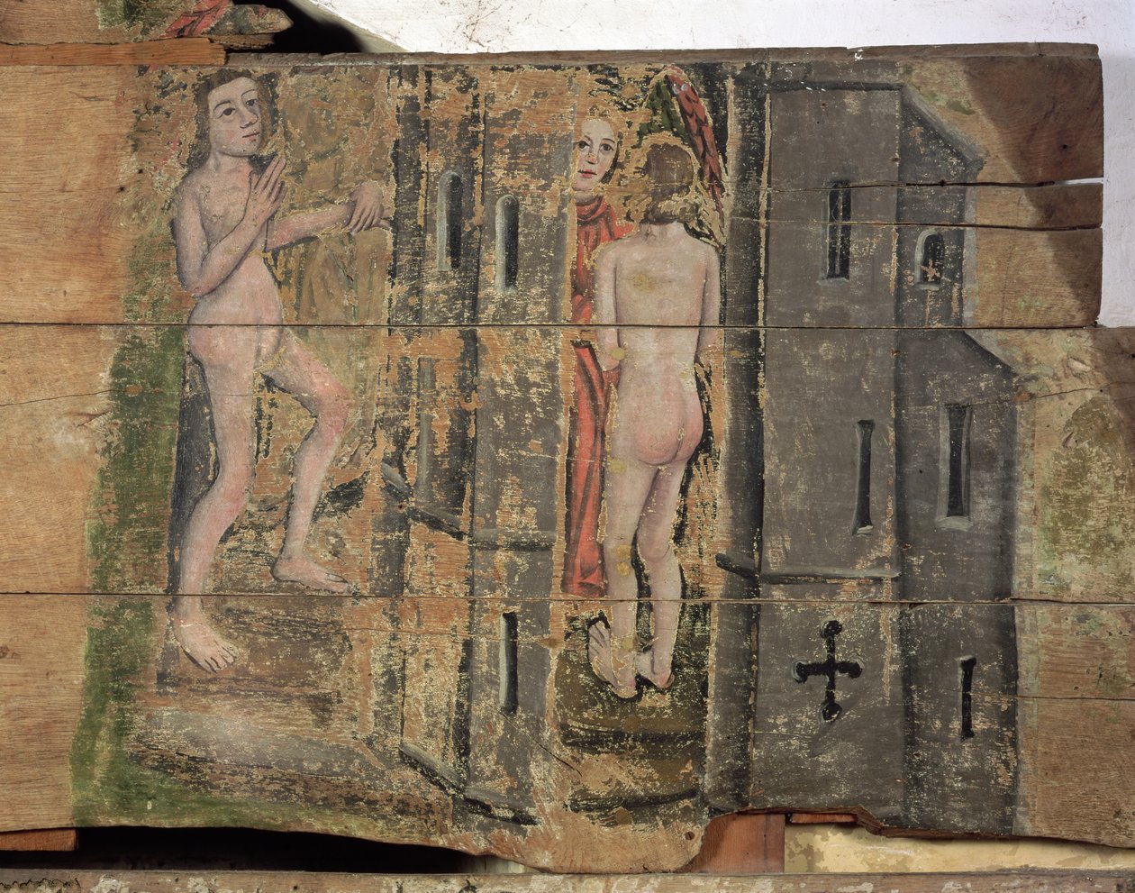 Úzká brána do nebe, z Wenhaston Doom, kolem 1500-20 (malované dřevo) od English School