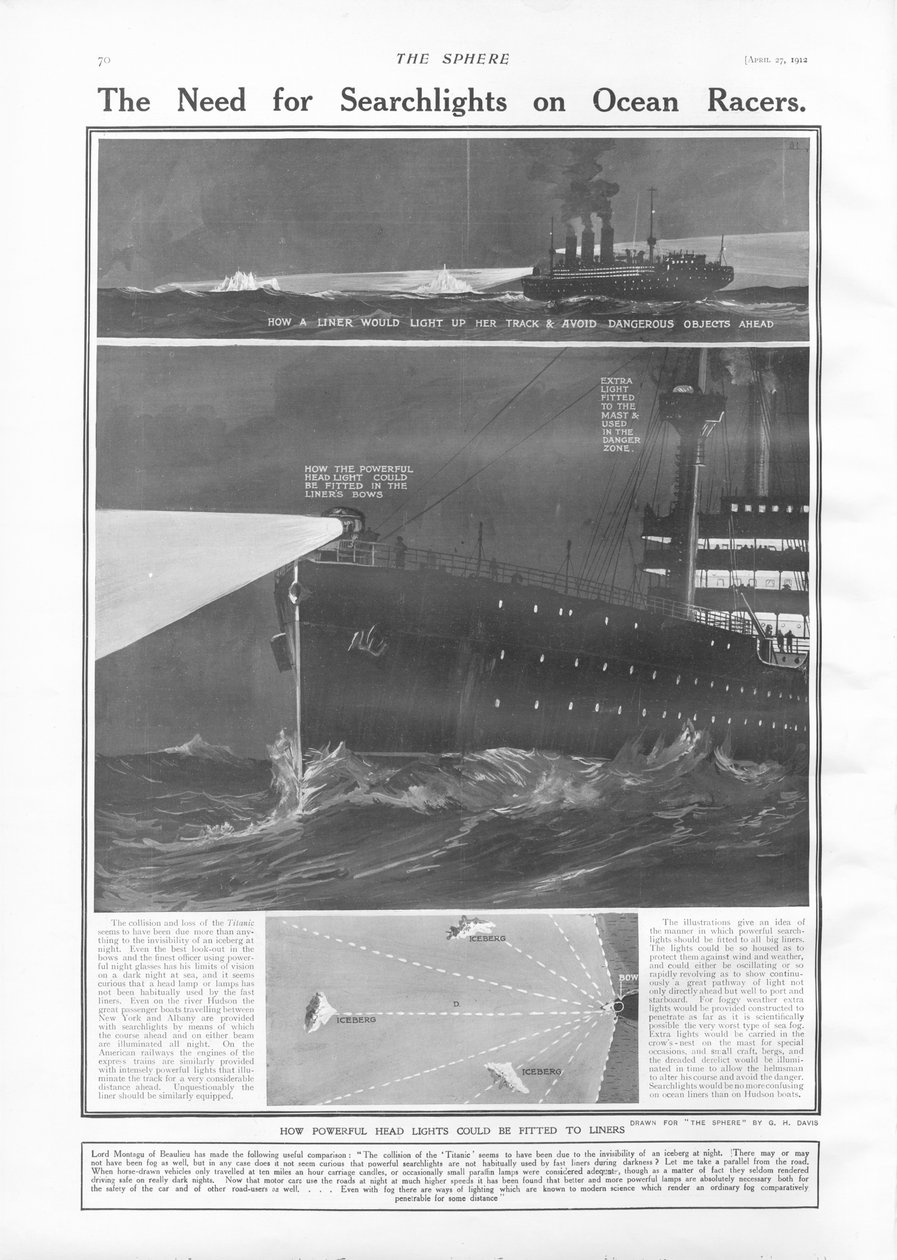 The Need for Searchlights on Ocean Liners, from The Sphere, 27. dubna 1912 od English School