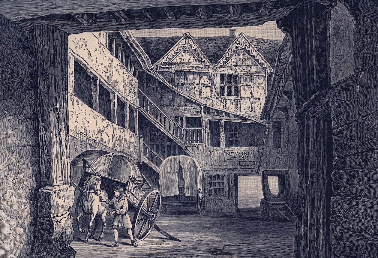 The New Inn, Gloucester, ilustrace pro „Krátká historie anglického lidu (Vol II)“ od Johna Richarda Greena (litho) od English School