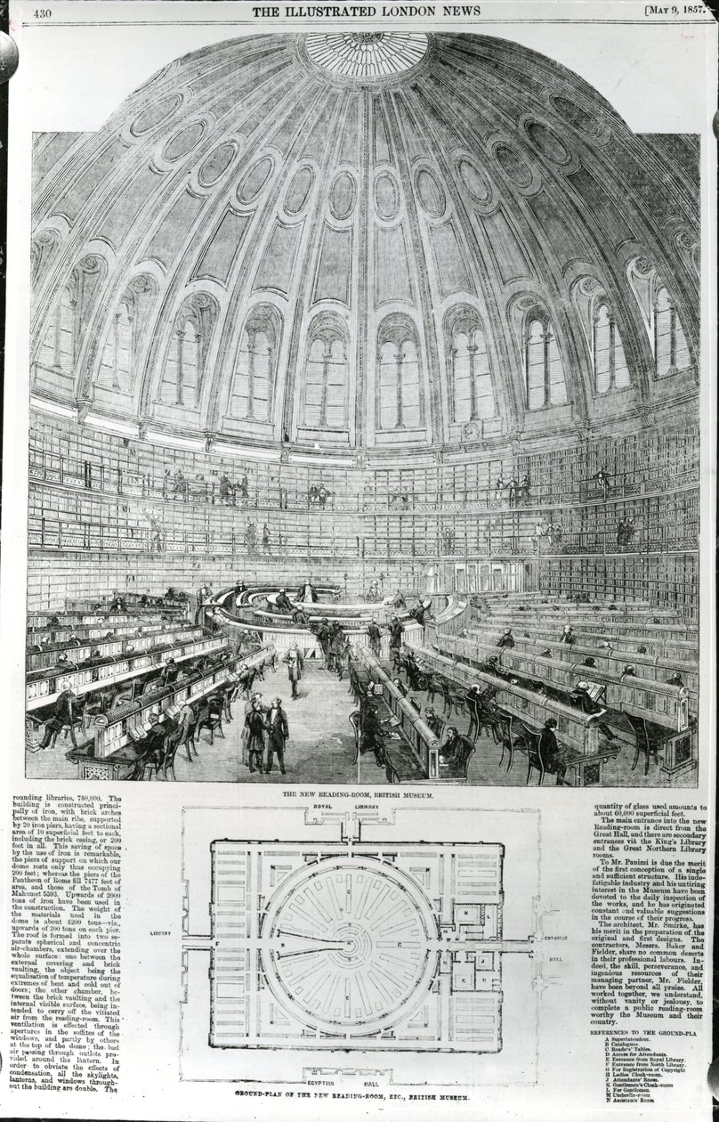 The New Reading-Room, British Museum, publikované v The Illustrated London News, 9. května 1857 od English School