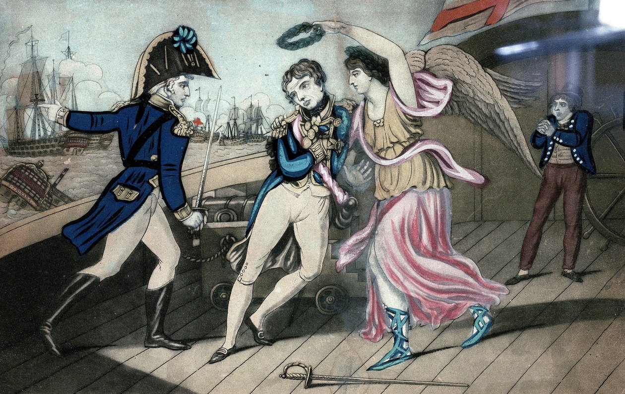 Vznešený admirál lord Nelson padl v náručí vítězství, 11. března. od English School