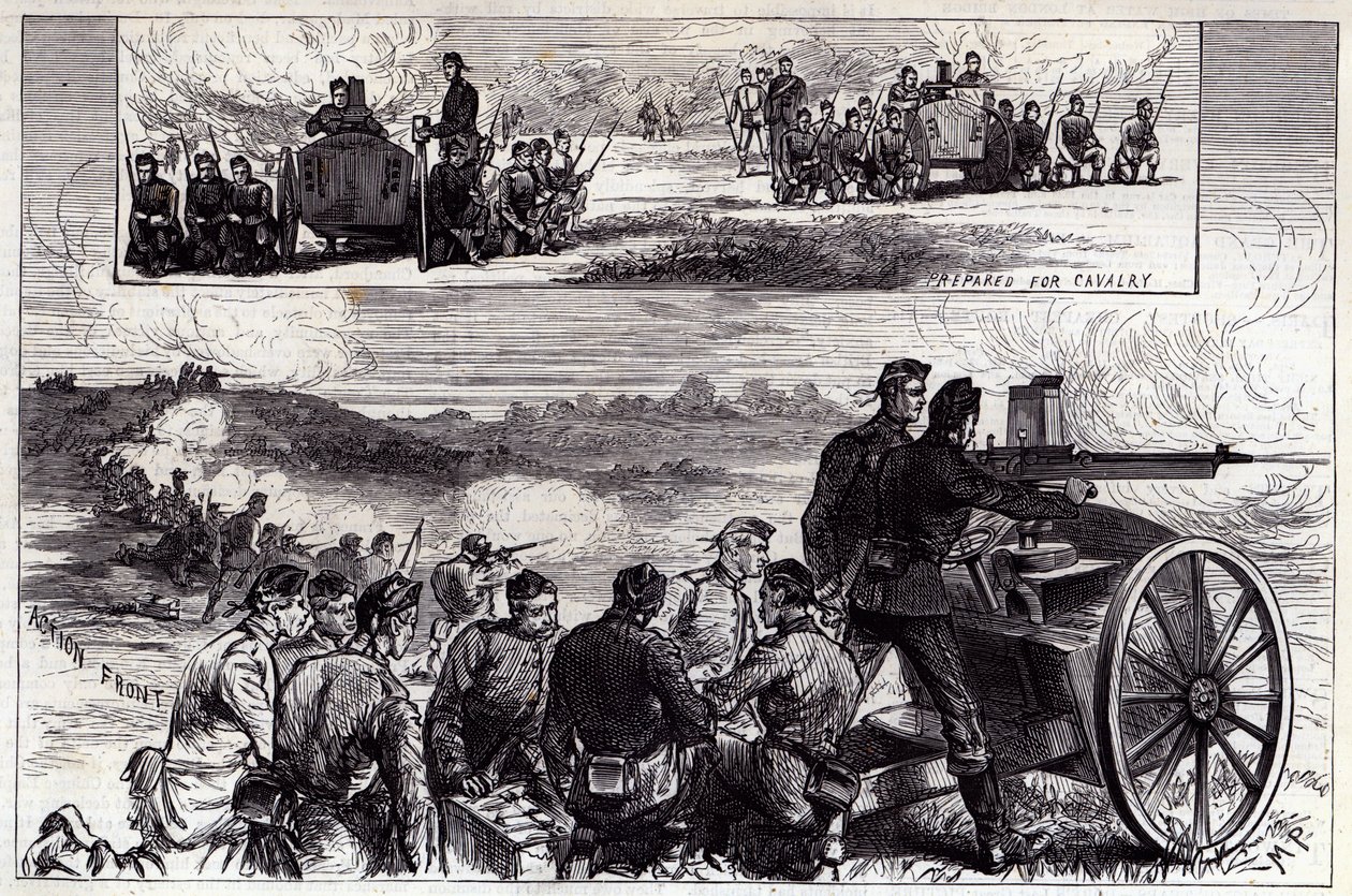 The Nordenfelt Guns at Aldershot, z Illustrated London News, září 1885 od English School