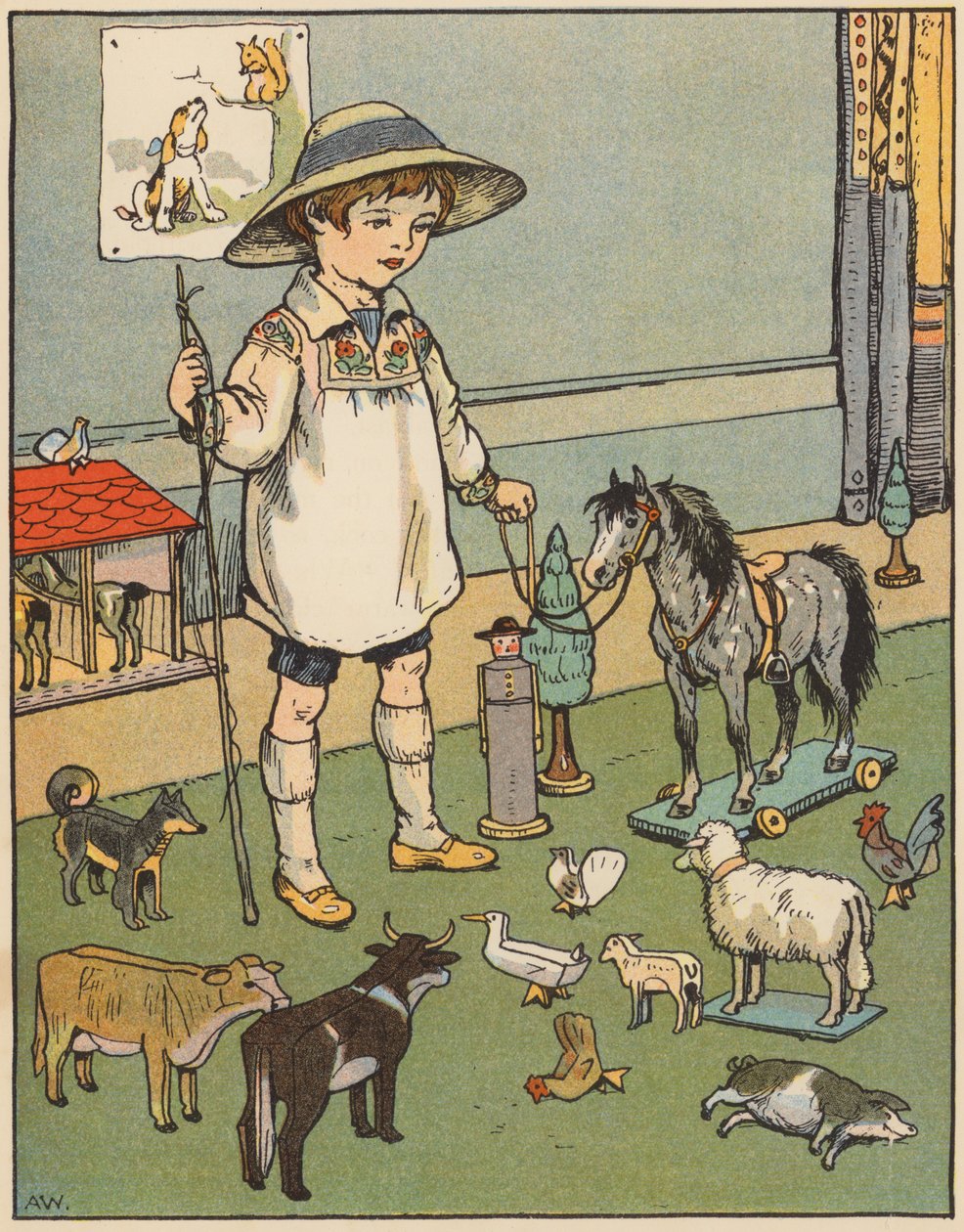 Zvířátka ve školce (barevná litografie) od English School
