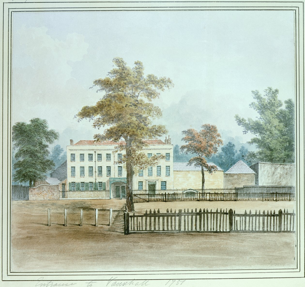 Starý dům a vchod do Vauxhall Gardens, 1751 od English School