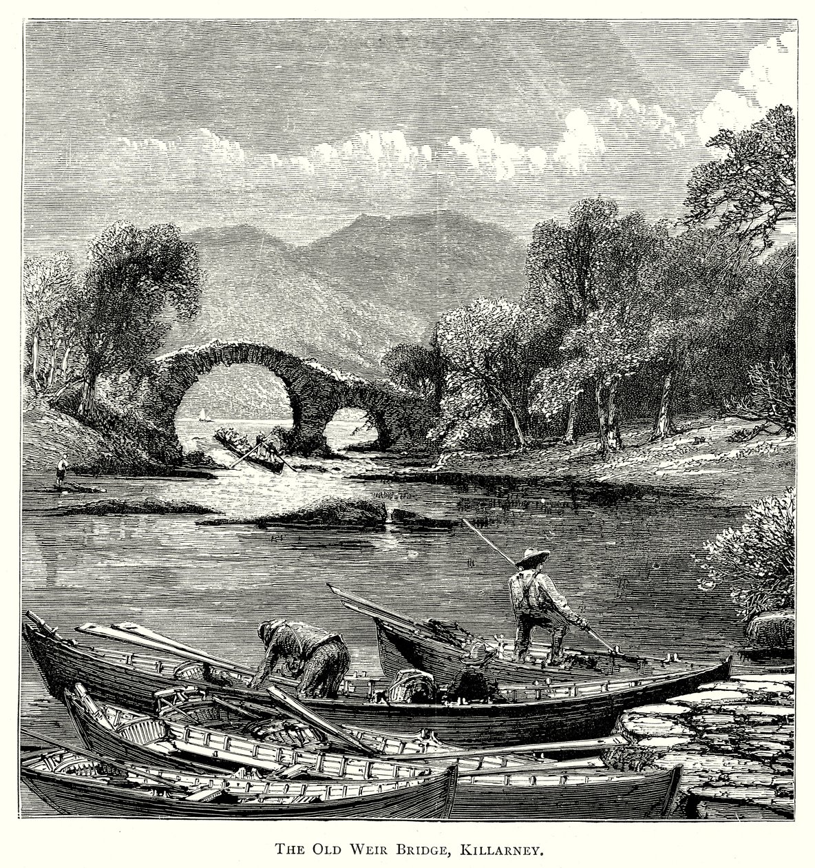 Most Old Weir Bridge, Killarney (rytina) od English School
