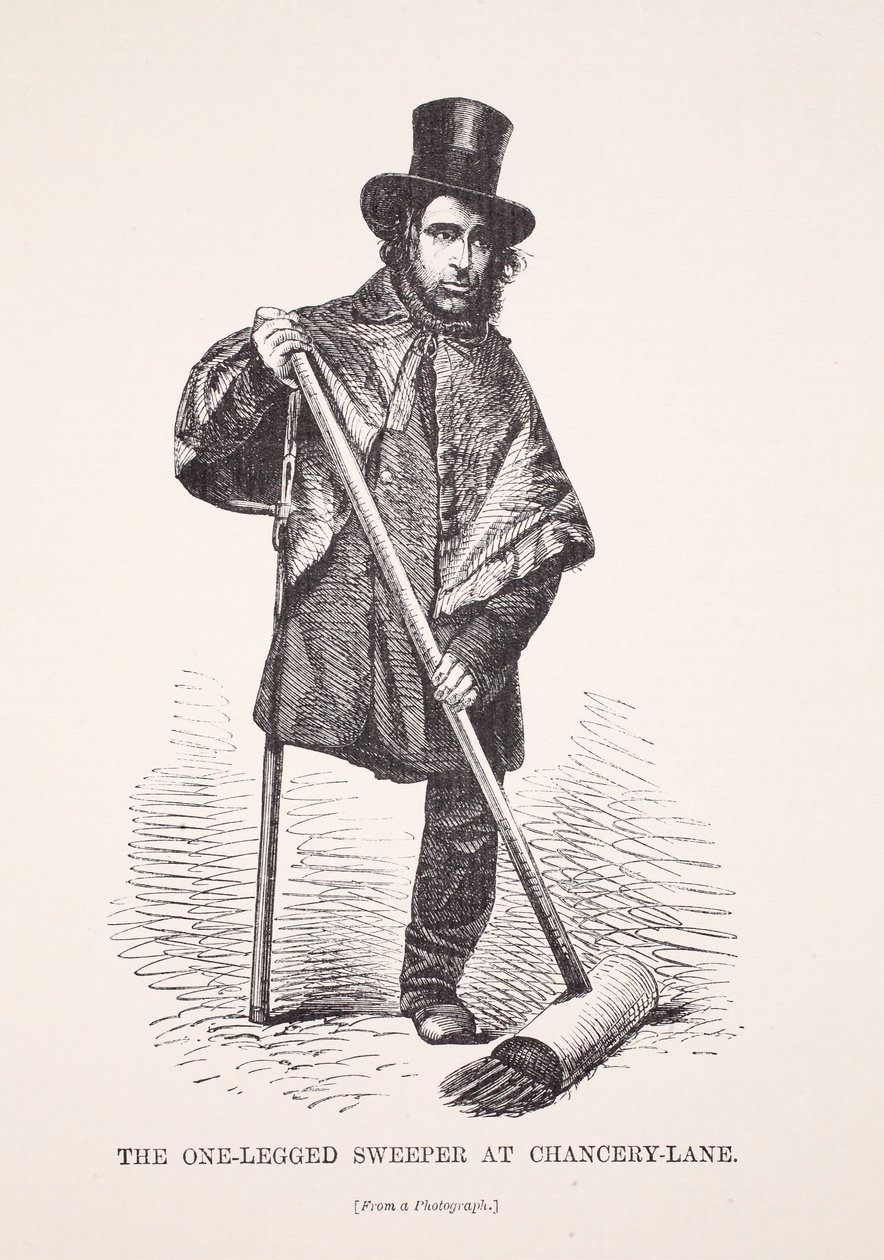 The One-Legged Sweeper at Chancery Lane, z fotografie, ilustrace z London Labour and London Poor od Henryho Mayhewa, hospoda. 1862 od English School
