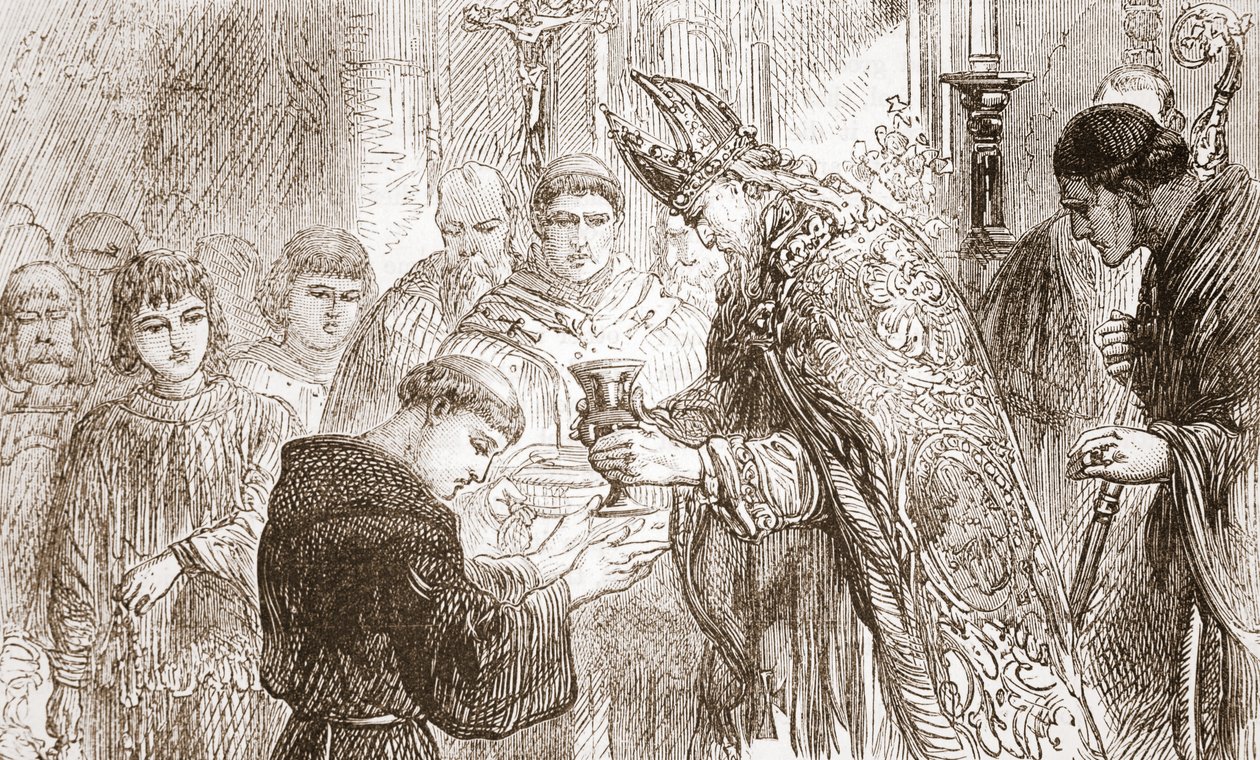 Lutherovo kněžské svěcení, ilustrace z Dějin protestantismu od Jamese Aitkena Wylie (1808-1890), pub. 1878 od English School